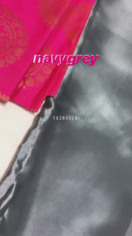 Load and play video in Gallery viewer, Satin saree + brocade blouse : Navy Grey
