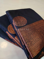 Load image into Gallery viewer, Semi Soft Silk Copper Zari Saree - Black
