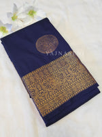 Load image into Gallery viewer, Semi Soft Silk Gold Zari Saree - Dark Blue
