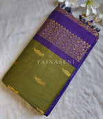 Load image into Gallery viewer, Kalyani Cotton Saree : Olive x Eggplant

