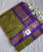 Load image into Gallery viewer, Kalyani Cotton Saree : Olive x Eggplant

