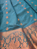 Load image into Gallery viewer, Kanchi semi soft silk x Copper zari saree - Teal
