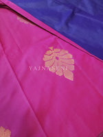 Load image into Gallery viewer, Soft Silk Borderless x Copper Motifs Saree : Magenta x Blue
