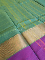 Load image into Gallery viewer, Minimalist Cotton Saree , Temple border Series : Seafoam green x Purple
