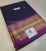 Load image into Gallery viewer, Kanchipuram Pure Cotton saree - Midnight blue x Purple
