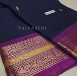 Load image into Gallery viewer, Kanchipuram Pure Cotton saree - Midnight blue x Purple
