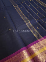 Load image into Gallery viewer, Kanchipuram Pure Cotton saree - Midnight blue x Purple
