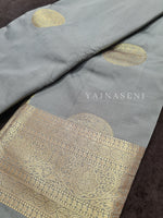 Load image into Gallery viewer, Semi Soft Silk Gold Zari Saree - Ash
