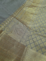 Load image into Gallery viewer, Semi Soft Silk Gold Zari Saree - Ash
