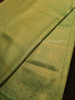 Load image into Gallery viewer, Banarasi Soft Silk Copper Zari Saree - Light Olive x Plum
