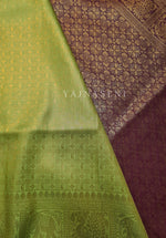 Load image into Gallery viewer, Banarasi Soft Silk Copper Zari Saree - Light Olive x Plum
