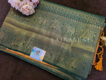 Load image into Gallery viewer, Banarasi Soft Silk Copper Zari Saree - Green x Sandalwood
