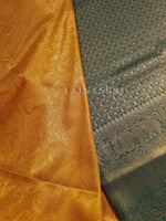 Load image into Gallery viewer, Banarasi Soft Silk Copper Zari Saree - Green x Sandalwood
