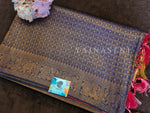 Load image into Gallery viewer, Banarasi Soft Silk Copper Zari Saree - Navy Blue x Fruit Punch
