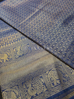 Load image into Gallery viewer, Banarasi Soft Silk Copper Zari Saree - Navy Blue x Fruit Punch
