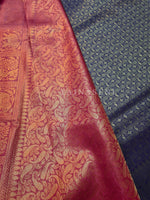 Load image into Gallery viewer, Banarasi Soft Silk Copper Zari Saree - Navy Blue x Fruit Punch
