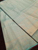 Load image into Gallery viewer, Banarasi Soft Silk Copper Zari Saree - Pista x Cherry
