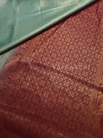 Load image into Gallery viewer, Banarasi Soft Silk Copper Zari Saree - Pista x Cherry
