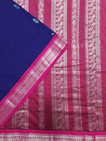 Load image into Gallery viewer, Kalyani Cotton Saree - Silver Zari : Blue x Berry x Pink
