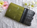 Load image into Gallery viewer, Kalyani Cotton Saree - Silver Zari : Olive x Black
