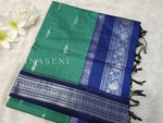 Load image into Gallery viewer, Kalyani Cotton Saree - Silver Zari : Pine x Blue
