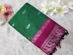 Load image into Gallery viewer, Kalyani Cotton Saree - Silver Zari : Parrot x Berry x Pink
