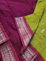 Load image into Gallery viewer, Kalyani Cotton Saree - Silver Zari : Light Olive x Berry x Pink
