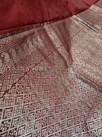 Load image into Gallery viewer, Soft Silk Borderless Silver Mandala Saree - Deep Red

