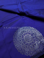 Load image into Gallery viewer, Soft Silk Borderless Silver Mandala Saree - Royal Blue
