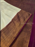Load image into Gallery viewer, Banarasi Soft Silk Copper Zari Saree - Snowflake x Wine
