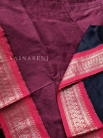 Load image into Gallery viewer, Kalyani Cotton Saree - Silver Zari : Midnight Blue x Plum x Pink
