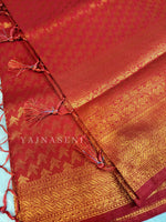 Load image into Gallery viewer, Soft Silk Copper Zari Saree - Red (brocade , leaf)
