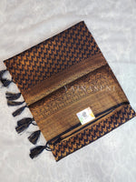 Load image into Gallery viewer, Soft Silk Copper Zari Saree - Midnight Blue (brocade , leaf)
