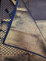 Load image into Gallery viewer, Soft Silk Copper Zari Saree - Midnight Blue (brocade , leaf)
