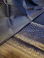Load image into Gallery viewer, Soft Silk Copper Zari Saree - Midnight Blue (brocade , leaf)
