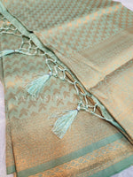 Load image into Gallery viewer, Soft Silk Copper Zari Saree - Mint (brocade , leaf)
