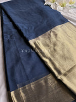 Load image into Gallery viewer, Chiffon saree x Gold border : Dark Blue
