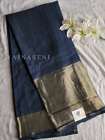 Load image into Gallery viewer, Chiffon saree x Gold border : Dark Blue
