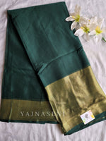 Load image into Gallery viewer, Chiffon saree x Gold border : Dark Green
