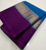 Load image into Gallery viewer, Minimalist Cotton Saree , Temple border Series : Blue x Purple

