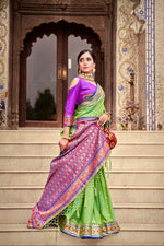 Load image into Gallery viewer, Soft Silk Saree - Seafoam green x Violet
