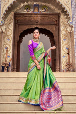 Load image into Gallery viewer, Soft Silk Saree - Seafoam green x Violet
