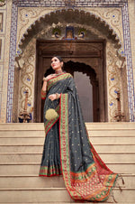 Load image into Gallery viewer, Soft Silk Saree - Grey x Red
