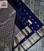 Load image into Gallery viewer, Navy Blue - Pure Kanjivaram Silk Saree with Silver Zari
