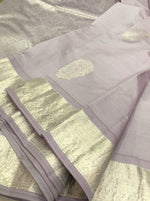 Load image into Gallery viewer, Lilac - Pure Silk Saree with White Gold Zari
