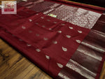 Load image into Gallery viewer, Maroon - Pure Kanjivaram Silk Saree with Silver Zari
