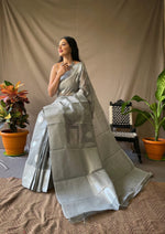 Load image into Gallery viewer, Linen silk x Silver zari - Steel Grey
