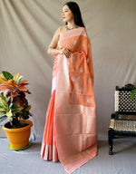 Load image into Gallery viewer, Linen silk x Silver zari - Grapefruit
