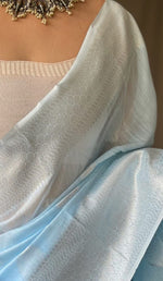 Load image into Gallery viewer, Linen silk x Silver zari - Pastel Blue
