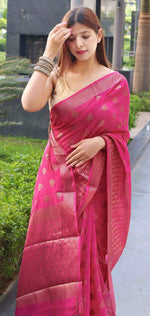 Load image into Gallery viewer, Soft Linen Cotton Saree - Dragonfruit
